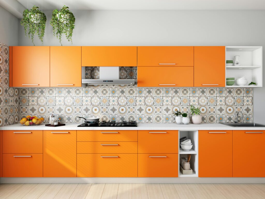 Orange Wooden Kitchen Cabinets